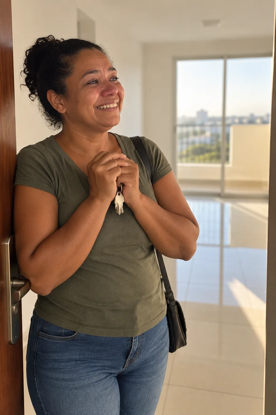 Cliente recebendo as chaves do apartamento no dia da entrega